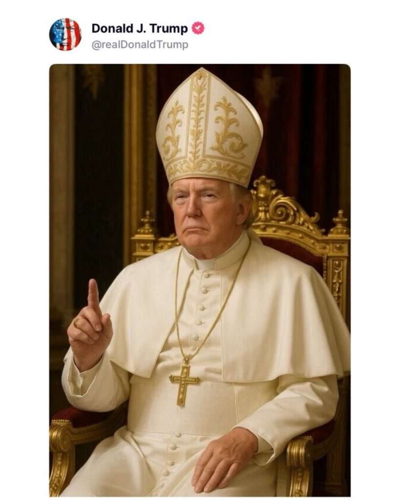 Toto Papa Conclave Trump vestito da Papa tweet