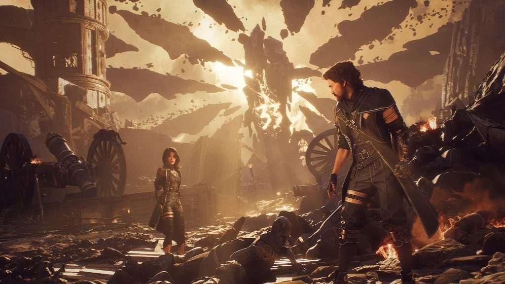 The Game Awards - immagine da Clair Obscur: Expedition 33. Due personaggi (Gustave e Lune) in mezzo a delle rovine.