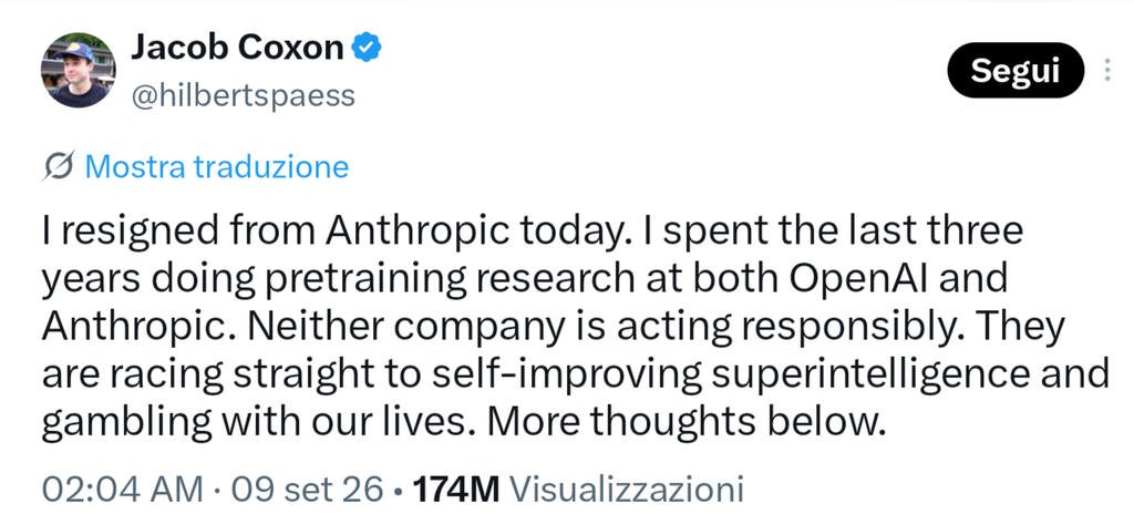 IA ucciderà tutti: il tweet di Coxon